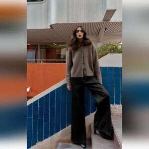 ZARA MINK MARL CARDIGAN WITH FAUX FUR LAPEL (Removable)💖💖💖